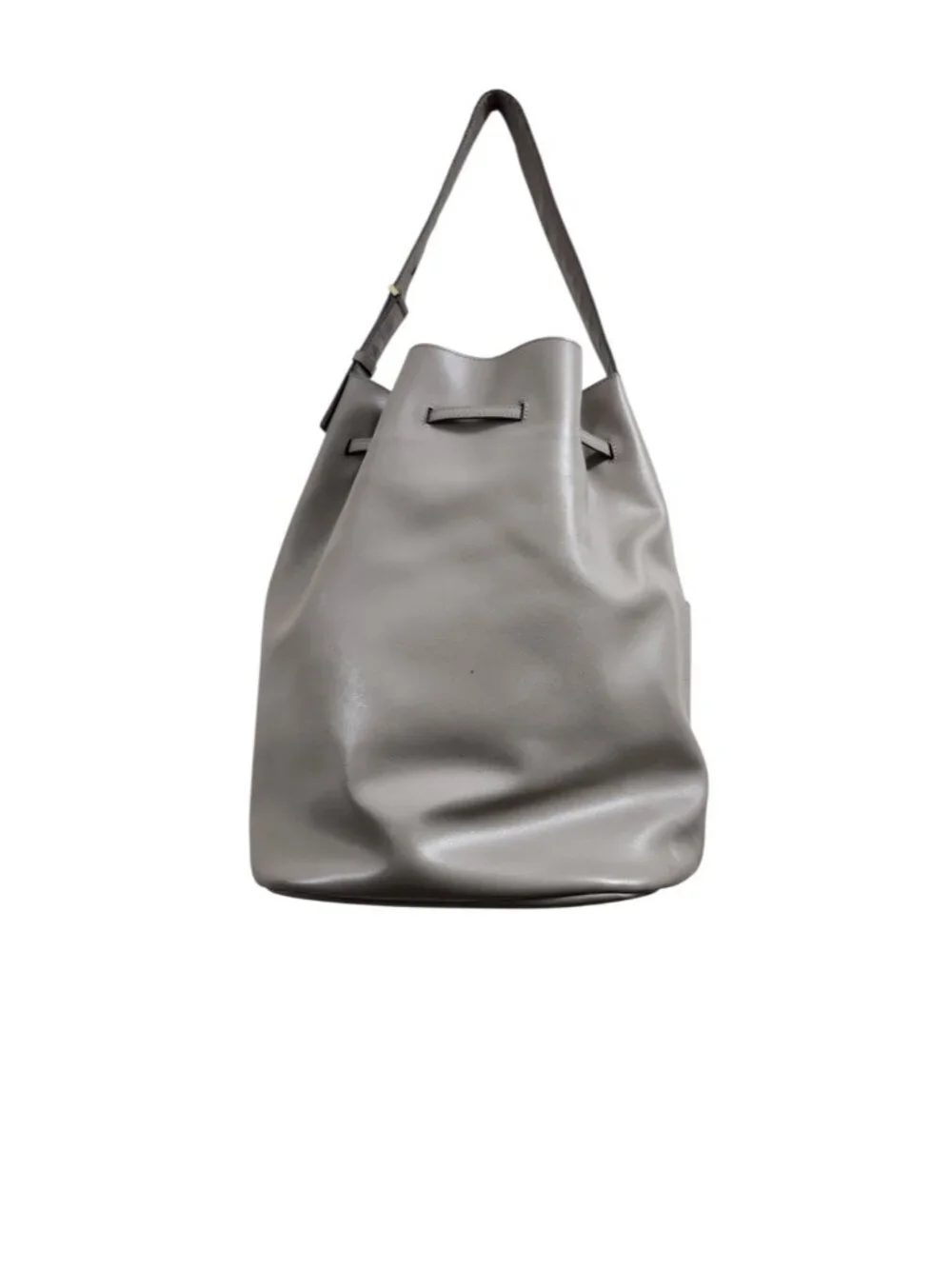 Cuyana Gray Saffiano Leather Bucket Bag Drawstring Shoulder Tote